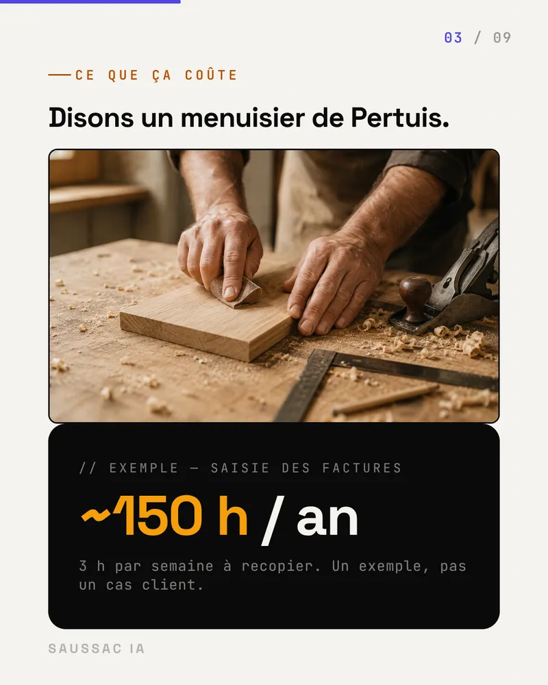 Exemple : un menuisier passe environ 150 heures par an à recopier ses factures.