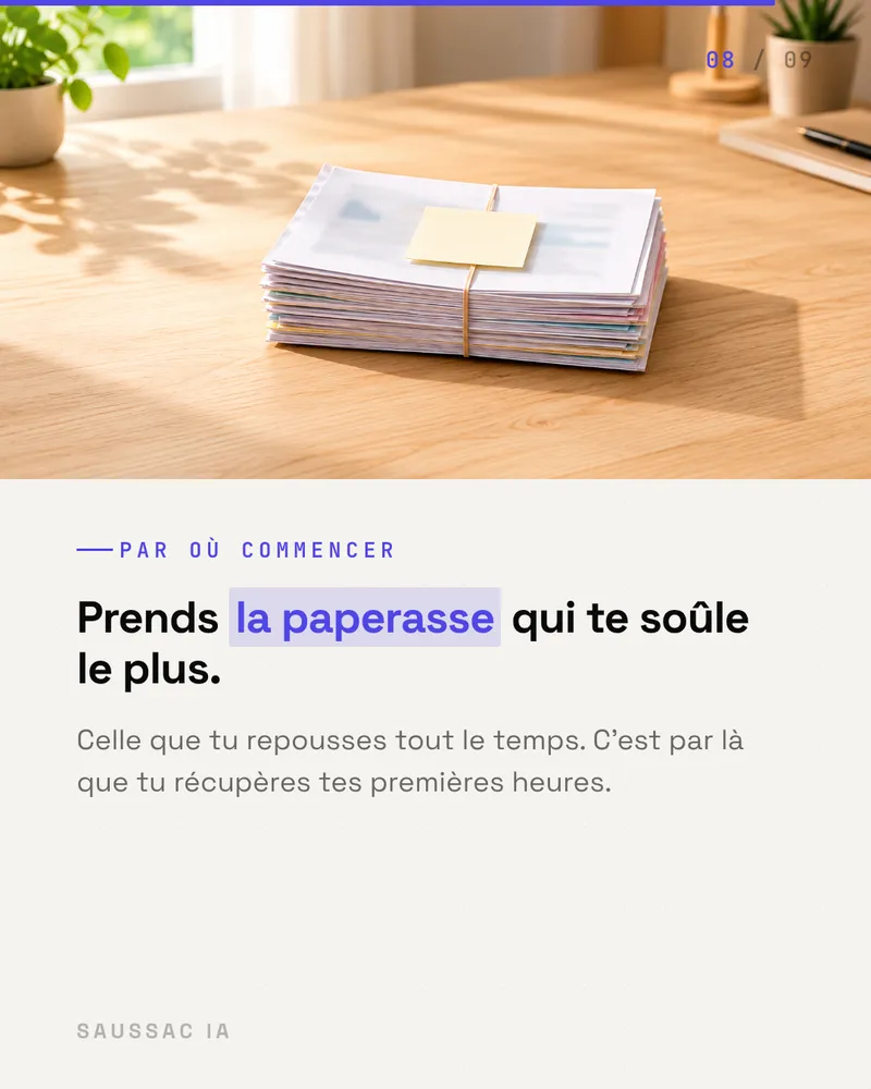 Par où commencer : prendre la paperasse qui soûle le plus, celle qu'on repousse tout le temps.